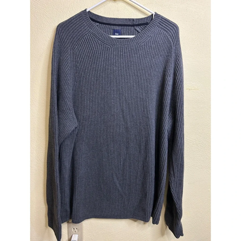 GAP Men Gray Ribbed Crew Neck Long Sleeve Sweater‎ Knit Top XL